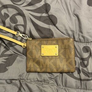 Michael Kors Tan and Gold Wristlet